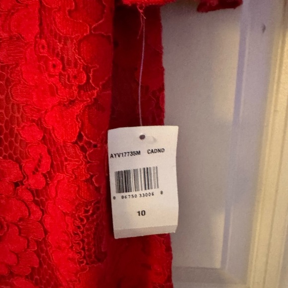 NEW Tadashi Shoji Kyra Bell Sleeve Lace Dress Red Sz 10 Formal Midi Holiday NWT - Picture 5 of 10